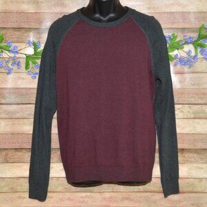 Express Men's Maroon & Gray Ragland Sleeve Knit Sweater Size M Cotton Preppy